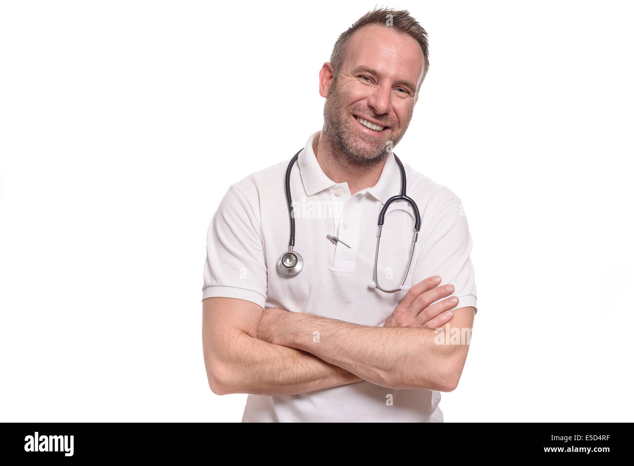 Handsome confident male doctor or nurse Stock Photo