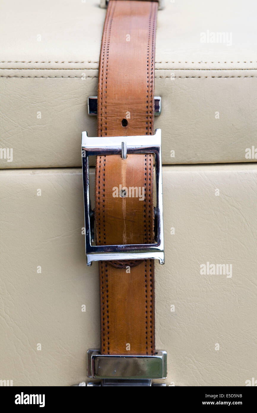 Leather Belt on a 1980 Zimmer Golden Spirit 2 Stock Photo