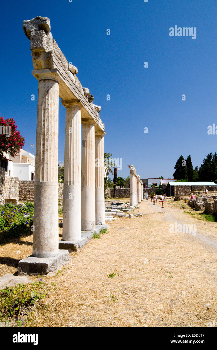 The restored columns of the Gymnasium, Western Archaeological Zone, Kos Town, Kos Island, Dodecanese Islands, Greece. Stock Photo