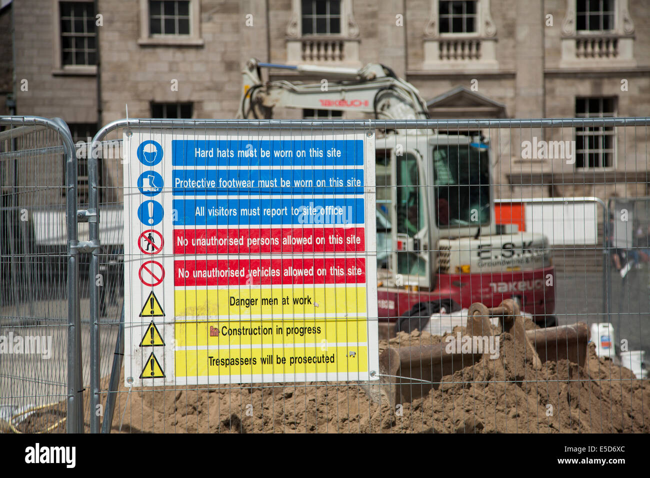 Sign at construction site, Trinity College, Dublin stating protective