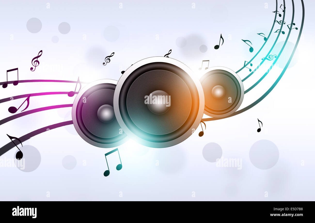 abstract party background with music notes and sound speakers Stock Photo