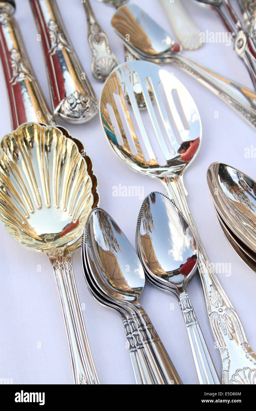 Silver spoons abstract Stock Photo