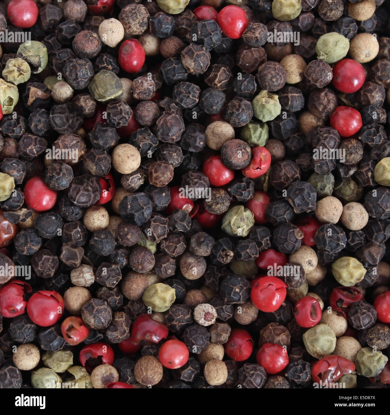 Pepper and peppercorn spice background as a food symbol for seasoning with hot spicey ingredients in cuisine preparation and vegetarian cooking. Stock Photo