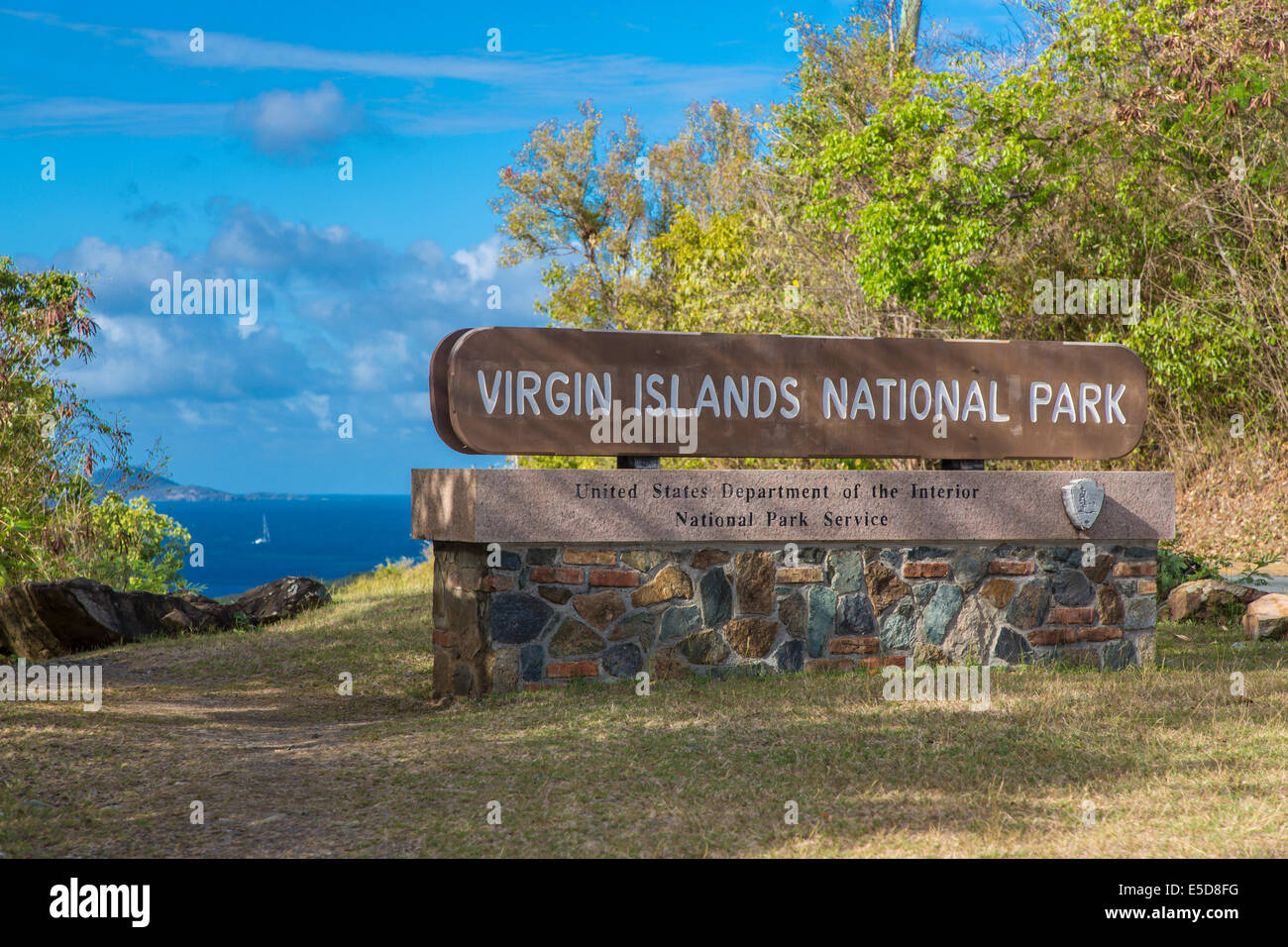 Virgin Islands National Park entrance sign on the Caribbean island of St John in the US Virgin Islands Stock Photo