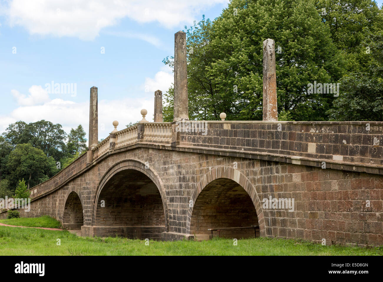 Bridge designed by John Adam to give a river crossing and access to Dumfries House, Cumnock Ayrshire Scotland UK. The bridge is Stock Photo