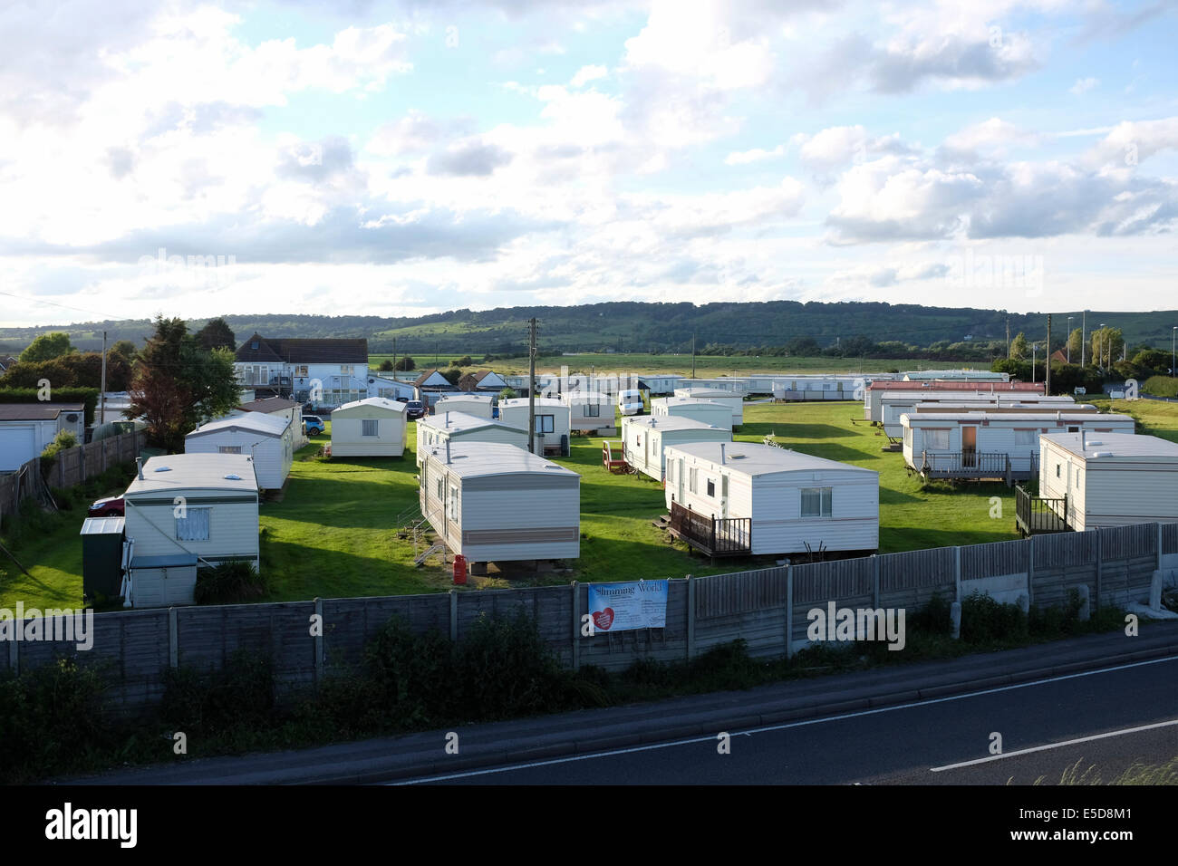 Mobile homes at Sandy Bay Caravan Park in the England coast, UK Stock Photo