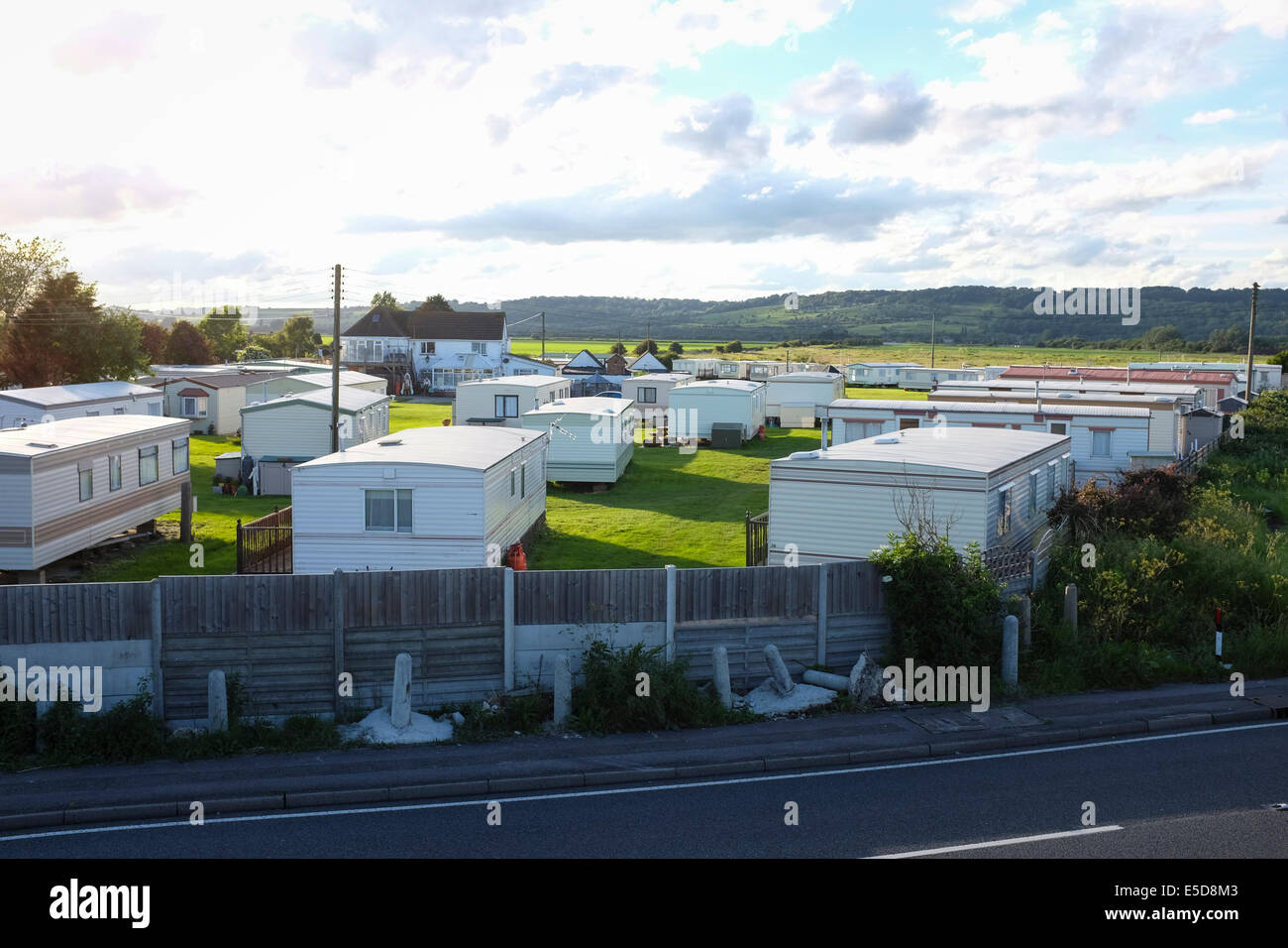 Mobile homes at Sandy Bay Caravan Park in the England coast, UK Stock Photo