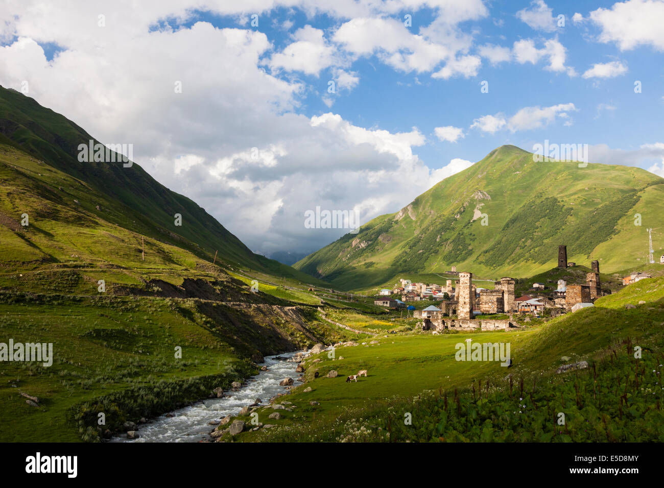 Ushguli, the highest permanently inhabited village in Europe. Svaneti, Georgia Stock Photo