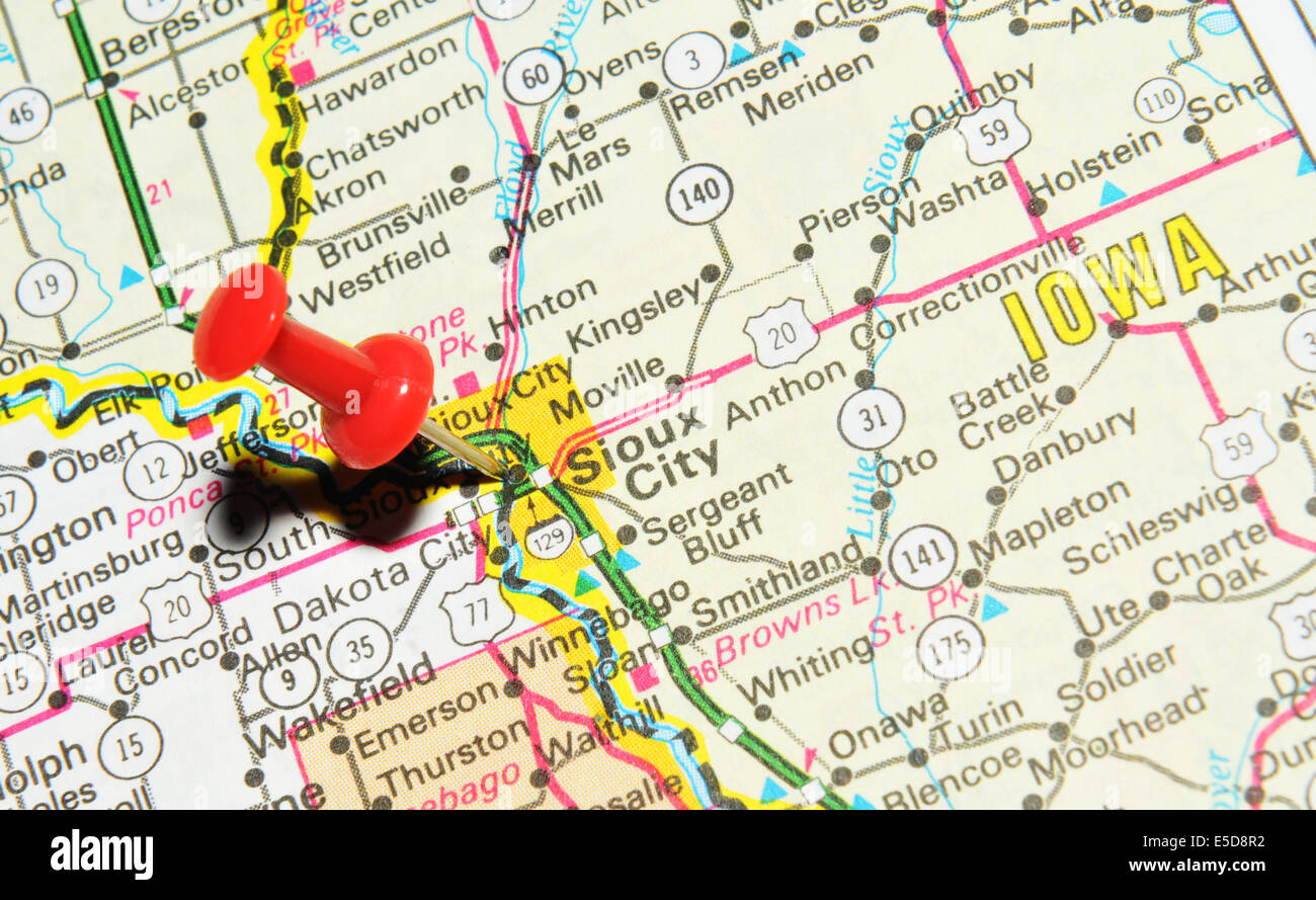 Sioux City on US map Stock Photo