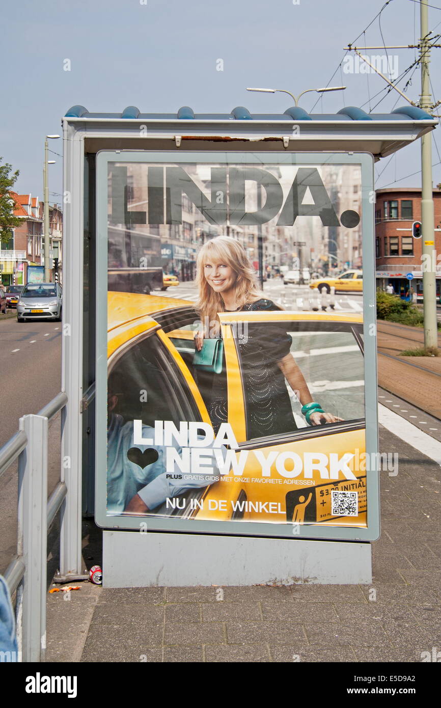 DenHaag, Netherlands: August 21, 2011 - LINDA magazine advertising on bus shelter wall Stock Photo