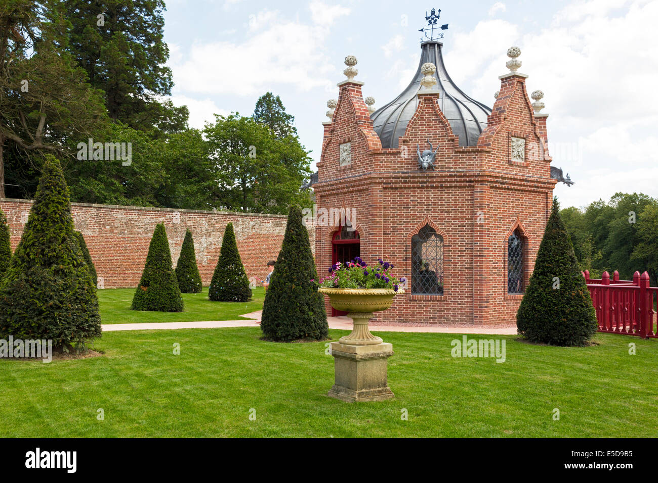 Brick folly or garden shelter in the grounds of the walled garden at