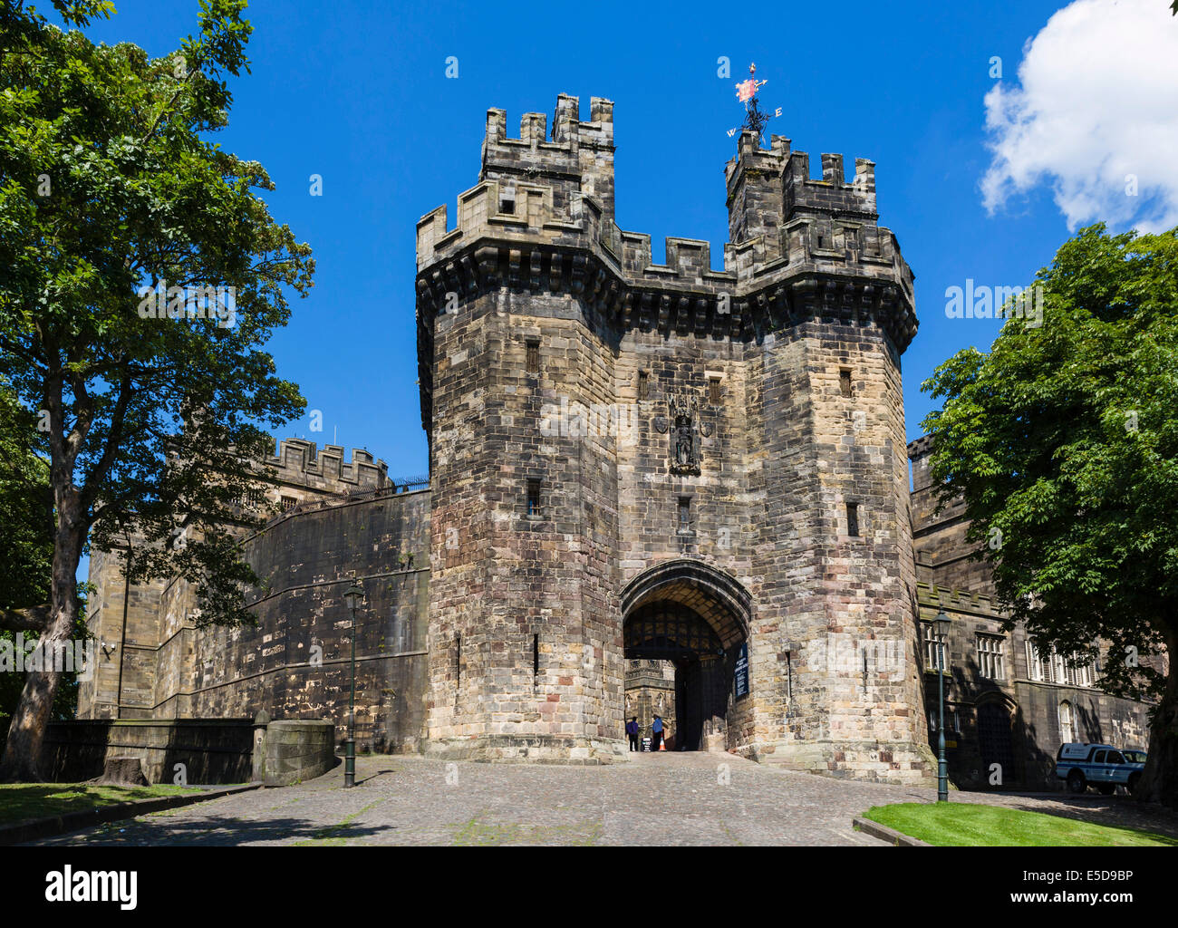 15thC gatehouse of Lancaster Castle, a Category C prison until 2011,  Lancaster, Lancashire, UK Stock Photo