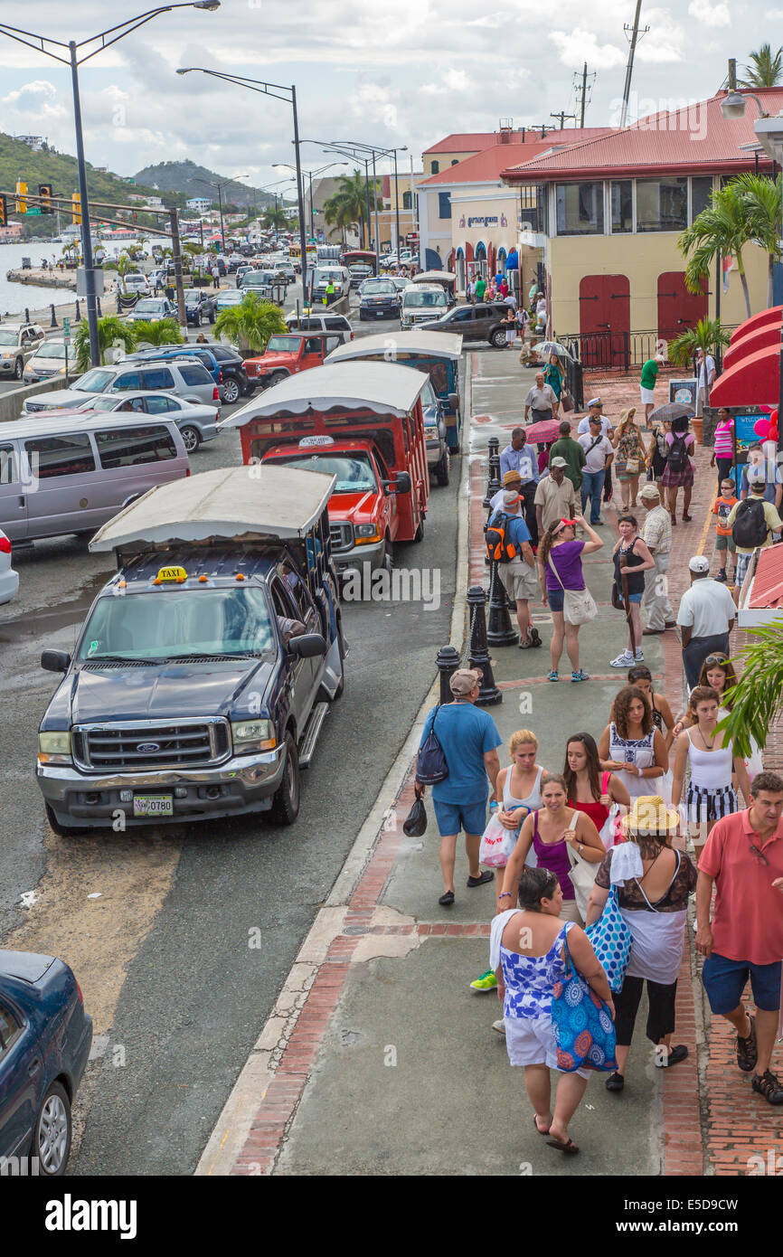 Taxis lined up on waterfront in Charlotte Amalie on the Caribbean