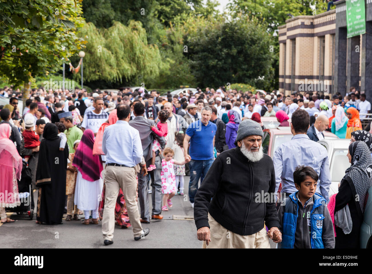 Dublin, Ireland. 28th July, 2014. Muslims gather to celebrate Eid starting with prayers in the mosque in Clonskeagh, Dublin.  Family and friends gathered as they celebrate after the holy month of Ramadhan. Credit:  Nazrie Abu Seman/Alamy Live News Stock Photo