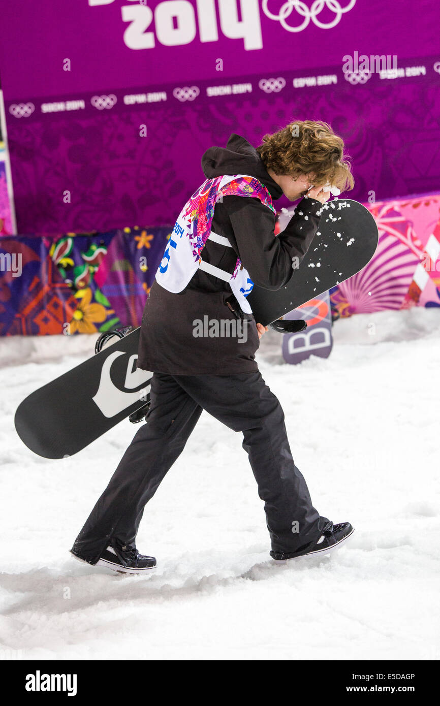 Iouri Podladtchikov (SUI) wins the gold medal in Men's Snowboard Halfpipe at the Olympic Winter Games, Sochi 2014 Stock Photo
