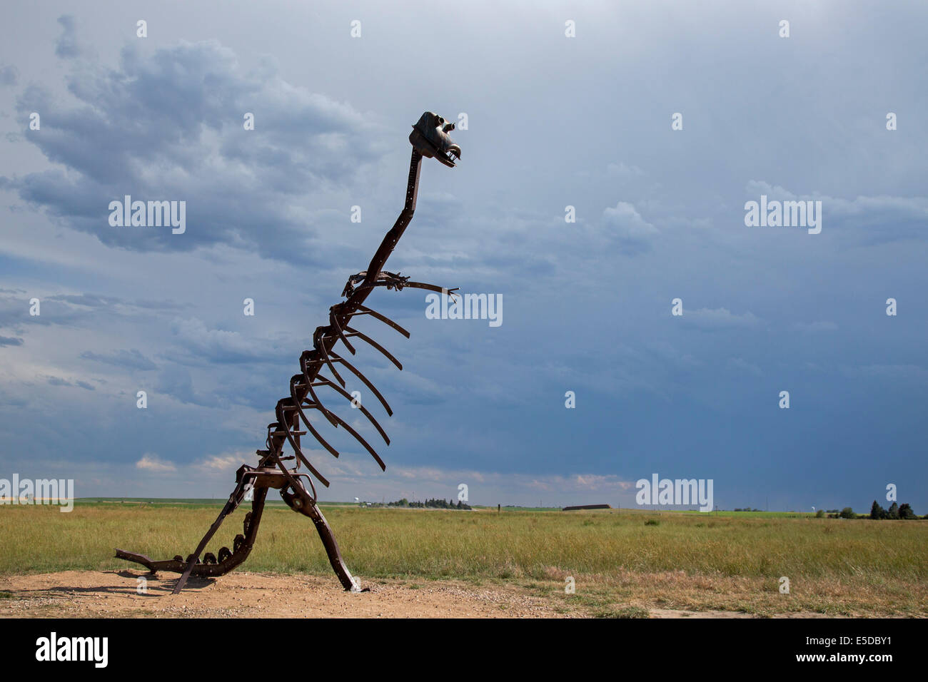 Alliance, Nebraska A dinosaur sculpture on the Nebraska prairie Stock