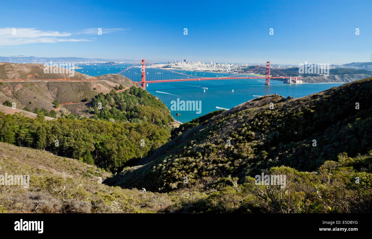 San Francisco With Golden Gate bridge and Alcatraz Stock Photo