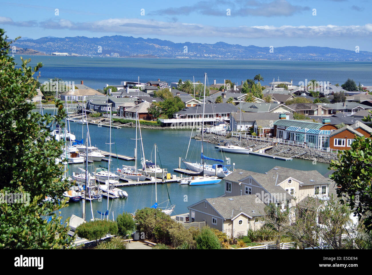 view of Marin County  marina on the  East side of the Tiburon Peninsula overlooking San francisco Bay and Contra Costa County Stock Photo