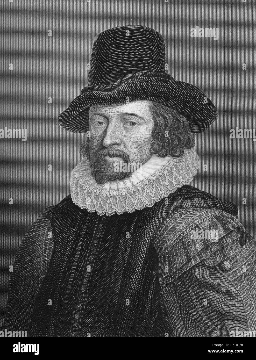 Steel engraving, c. 1860, Francis Bacon or Baron Baco of Verulam, 1561 - 1626, an English philosopher, statesman and scientist, Stock Photo