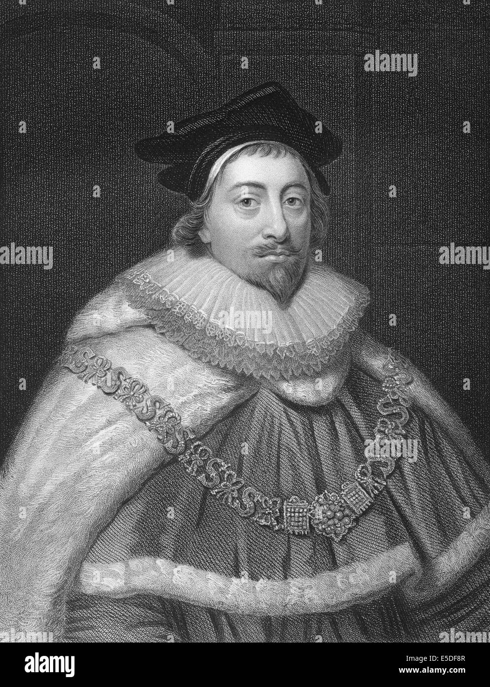 Steel engraving, c. 1860, Sir Edward Coke, 1552- 1634, an English barrister, judge and politician, Stock Photo
