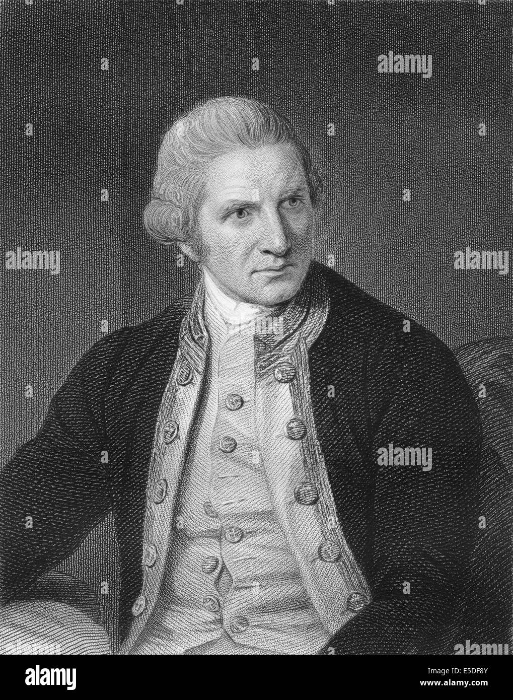 Steel engraving, c. 1860, portrait of Captain James Cook, 1728 - 1779, a British navigator and explorer Stock Photo