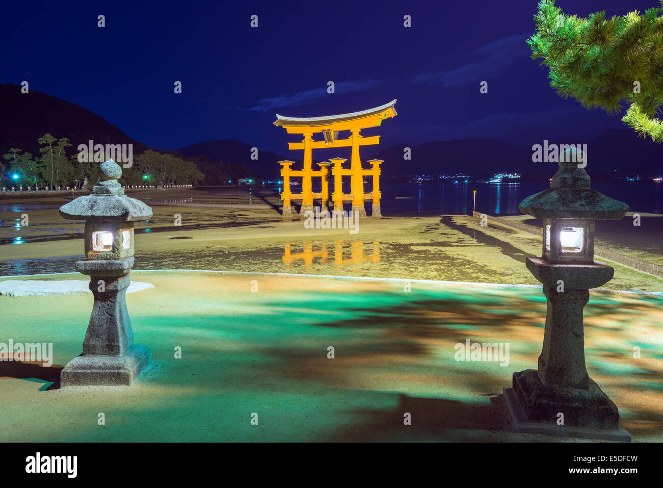 Asia, Japan, Honshu, Hiroshima prefecture, Miyajima Island, torii gate of Itsukushima jinja Shinto Shrine, Unesco Stock Photo