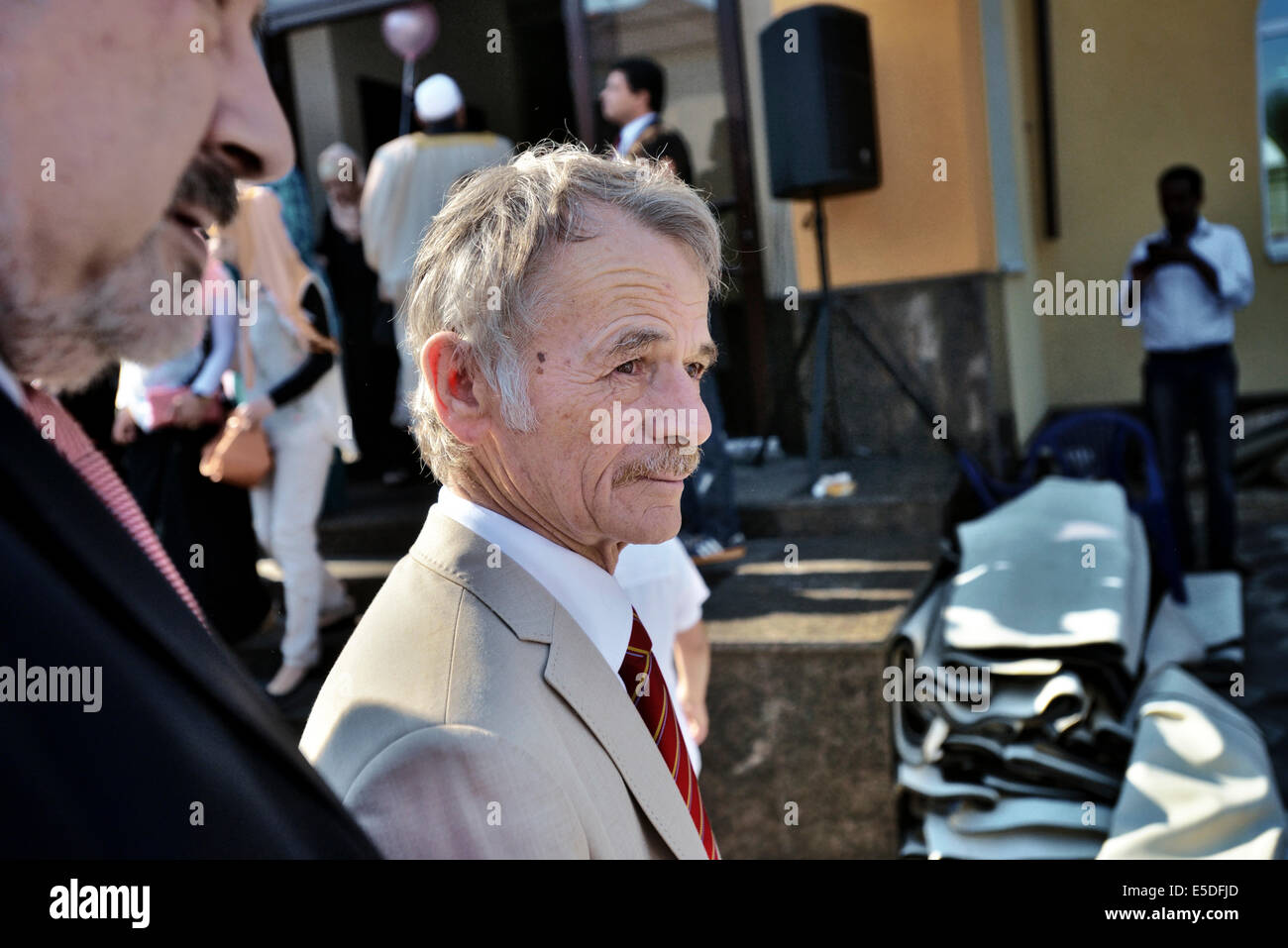 Kiev, Ukraine. 28th July, 2014. Mustafa Dzhemilev and Refat Chubarov on Eid-al-Fitr in Kiev. Mustafa Dzhemilev, a recognized leader of the Crimean Tatar National Movement, and Refat Chubarov, Chairman of the Mejlis of the Crimean Tatars, visit Eid-al-Fitr Feast, that marks the end of Ramadan, Islamic holy month of fasting, in Kiev mosque. Credit:  Oleksandr Rupeta/Alamy Live News Stock Photo