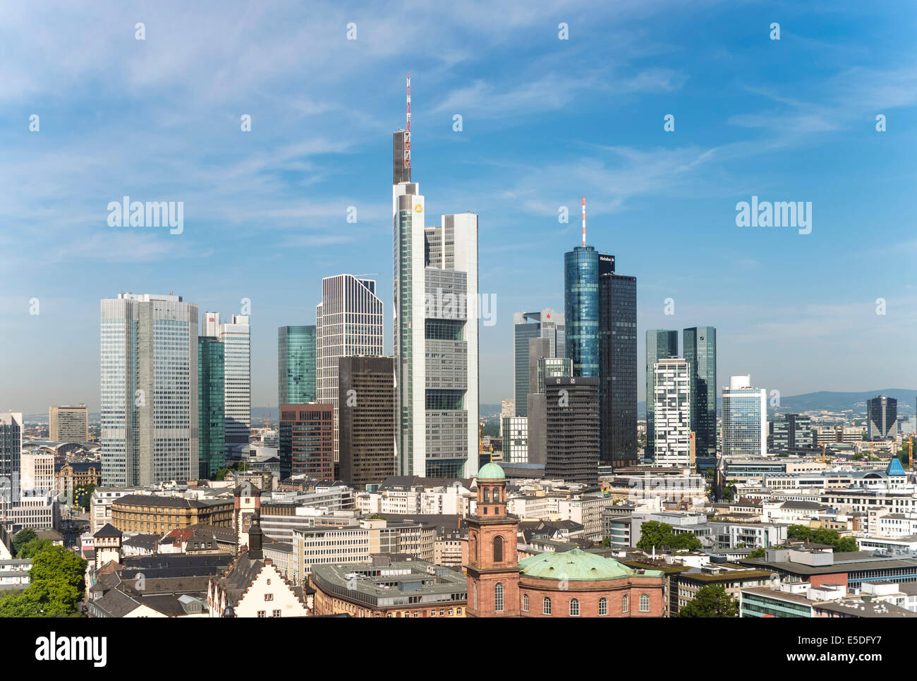 Skyline, view from the cathedral, with Trianon, Commerzbank Tower, Main Tower, TaunusTurm, Silberturm tower, Deutsche Bank I and Stock Photo
