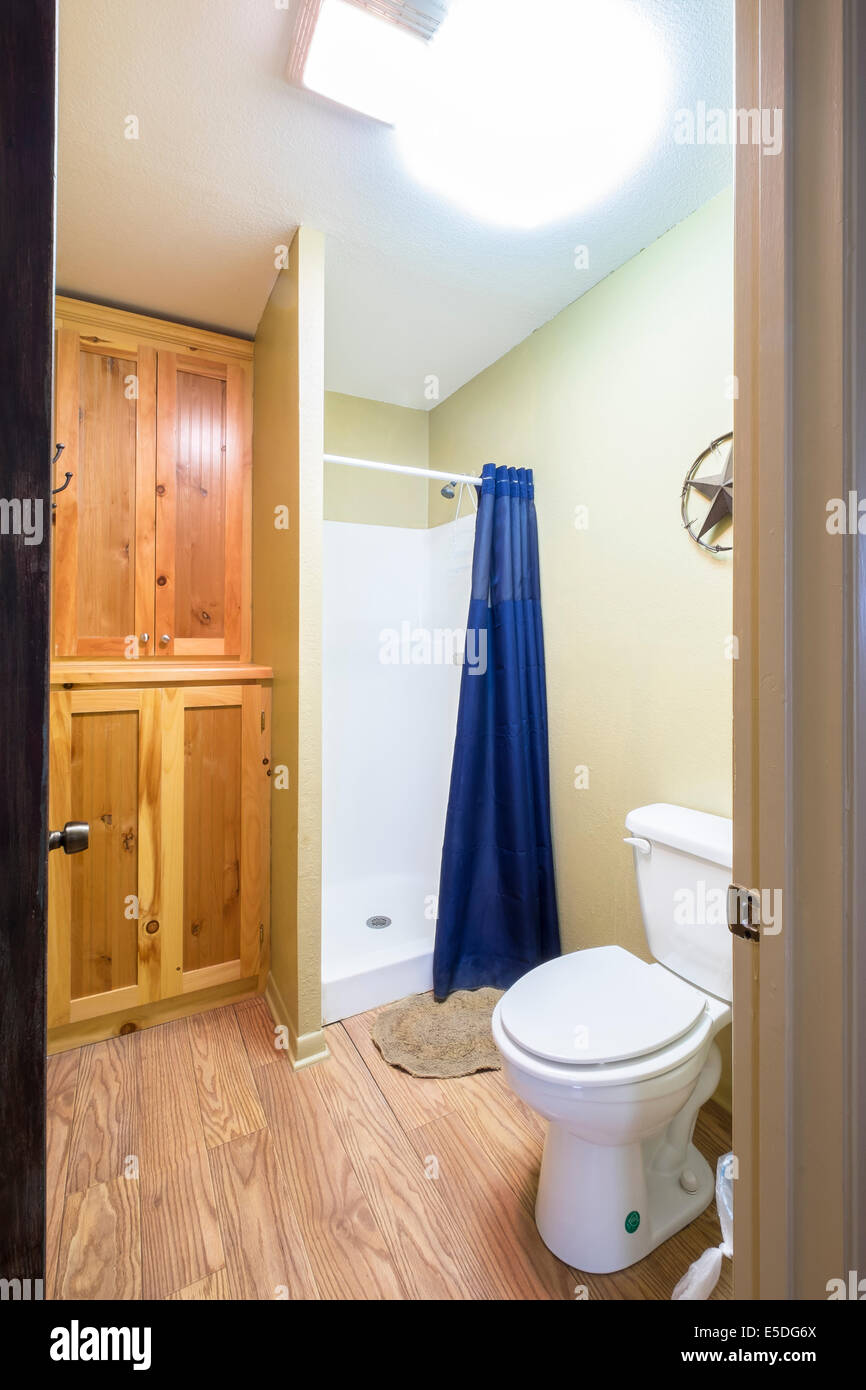 USA, Texas, Bathroom Interior with Shower Stall and Toilet Stock Photo