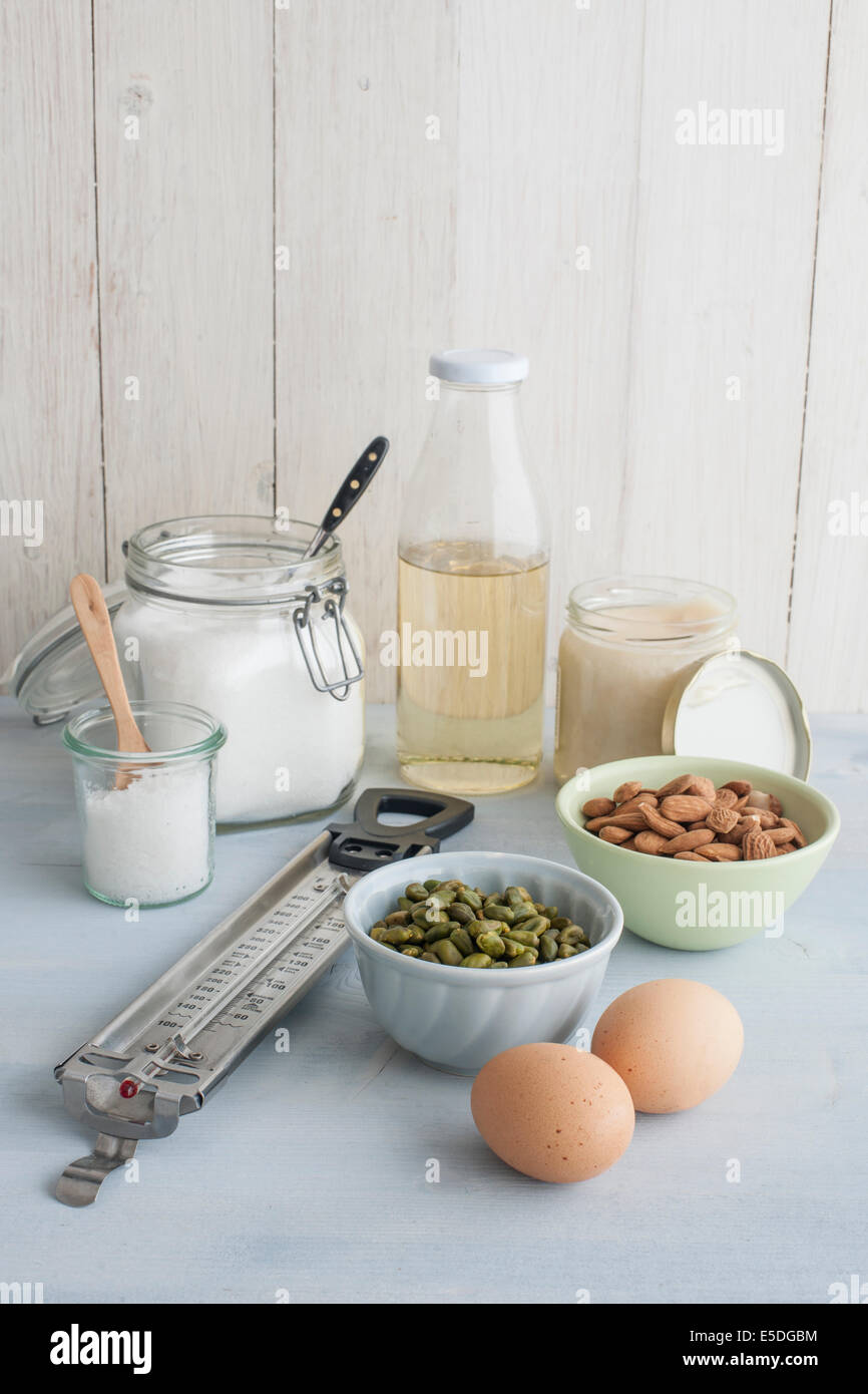 Thermometer and ingredients for making turron Stock Photo