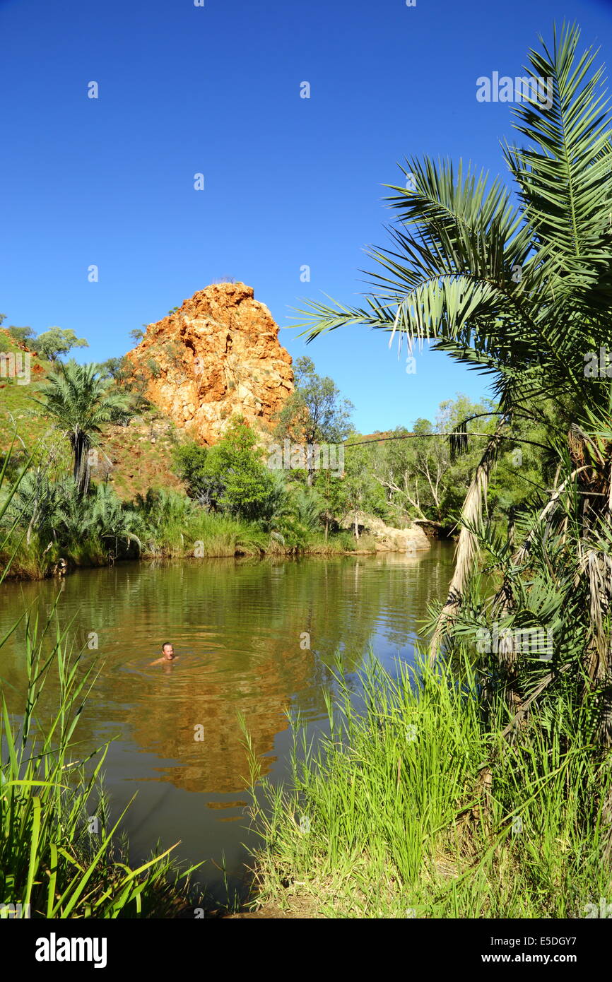 Palm Springs, near Halls Creek in the Kimberley region of Western Australia - a delightful place to take a refreshing swim. Stock Photo