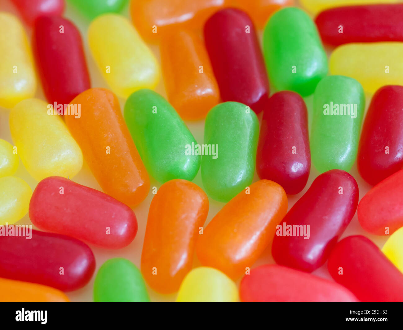 A close-up view of Mike and Ike candy.  Original Fruits version is shown. Stock Photo