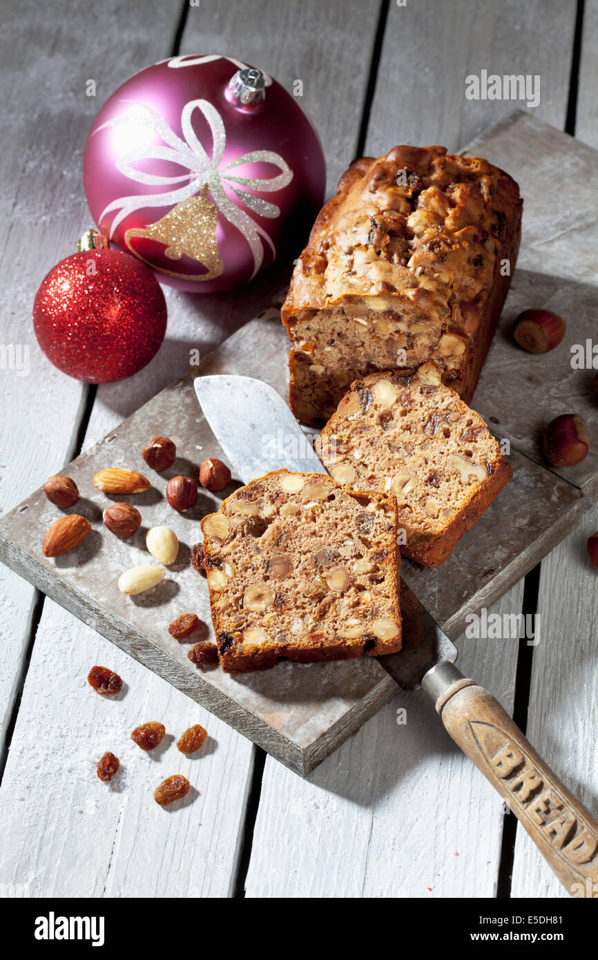 Christmas pastry,  Fruit cake with nuts Stock Photo