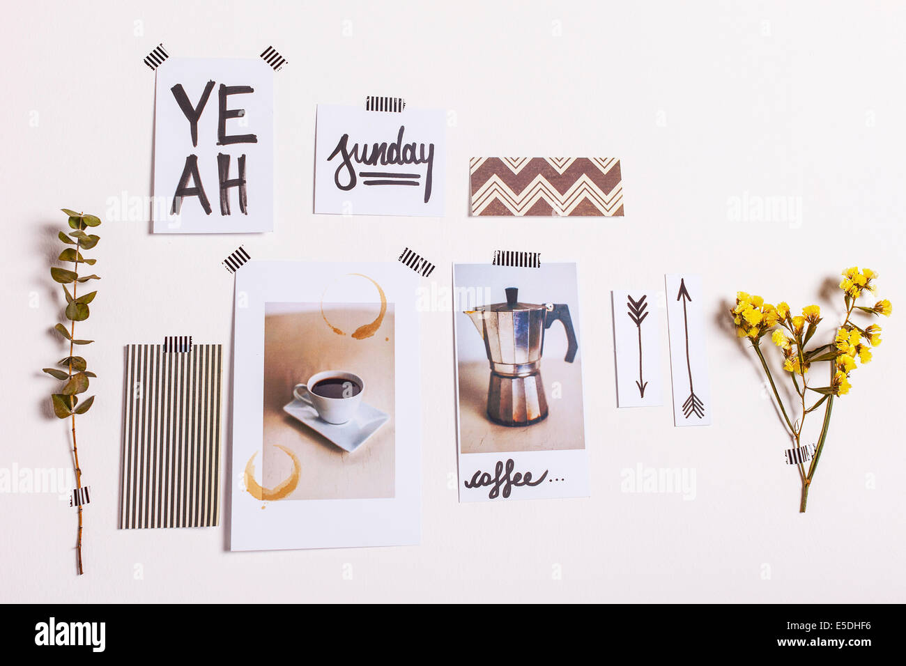 Notes and flowers hanging at wall hires stock photography and images