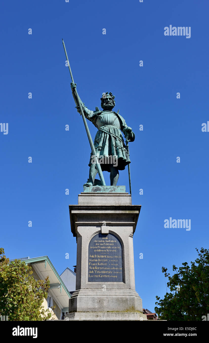 Germany, Bavaria, Upper Bavaria, Bad Toelz, Statue of Kasper Winzerer Monument Stock Photo