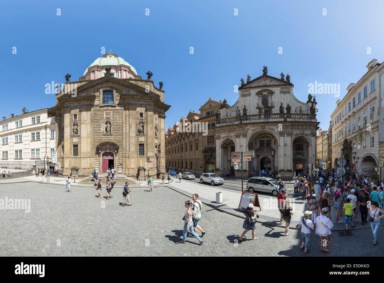 Czech Republic, Prague, Knights of the Cross Square with Church of St Saviour and Church of St Francis left Stock Photo