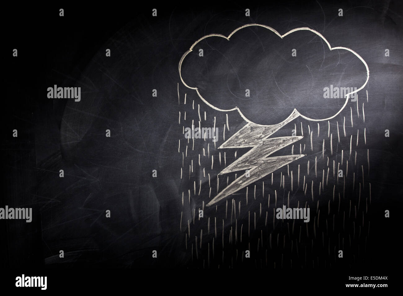 cloud with rain and flash on blackboard Stock Photo