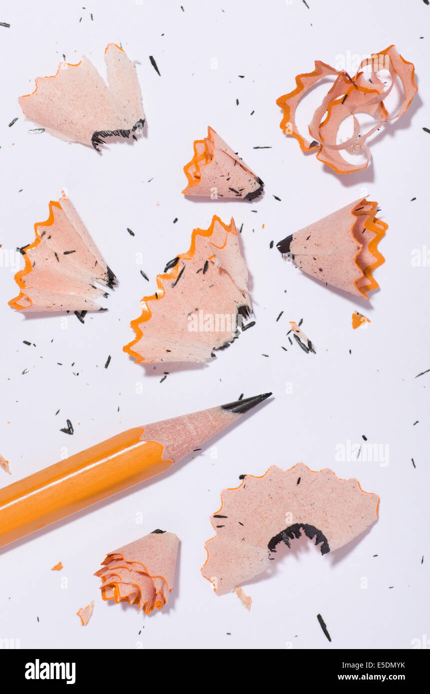 Pencil and pencil sharpenings Stock Photo