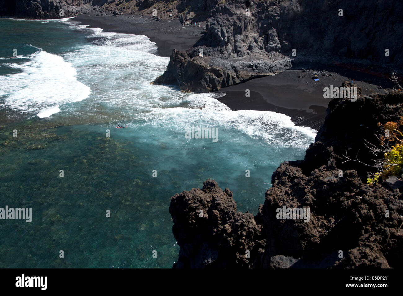 black beach Playa de la Zamora, Las Indias, Fuencaliente,  La Palma, Canary Islands, Spain, Europe Stock Photo