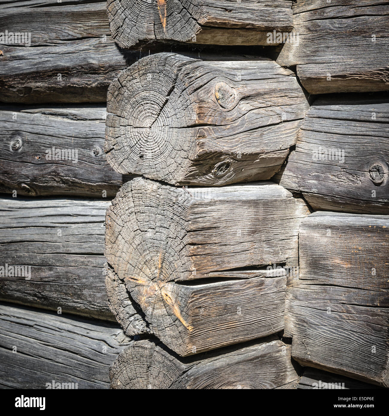 Angle old log home, close up Stock Photo