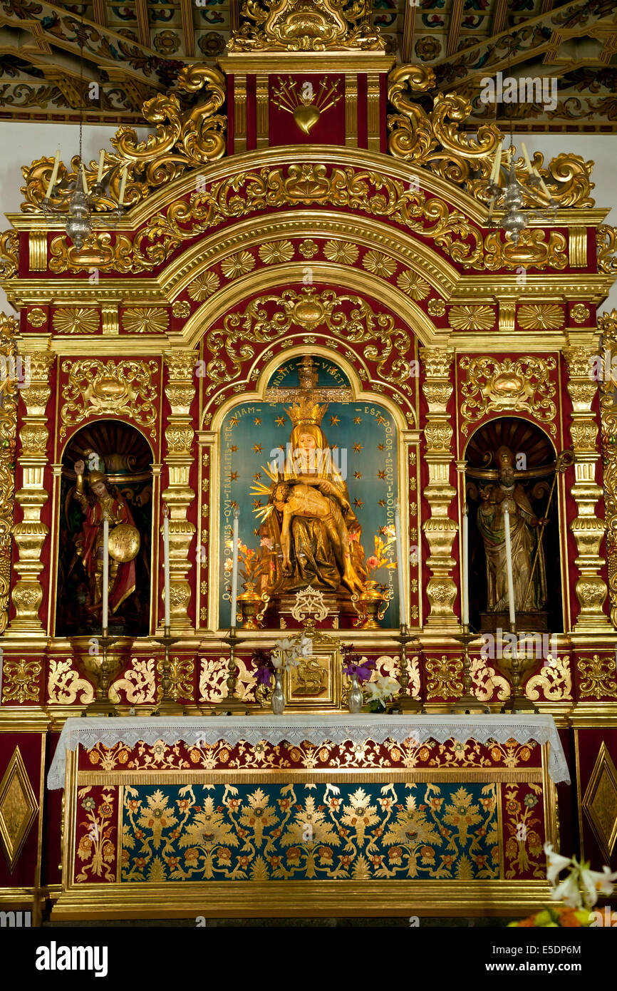 altar inside the church Iglesia Nuestra Senora de las Angustias near Puerto de Tazacorte, La Palma, Canary Islands, Spain, Europ Stock Photo