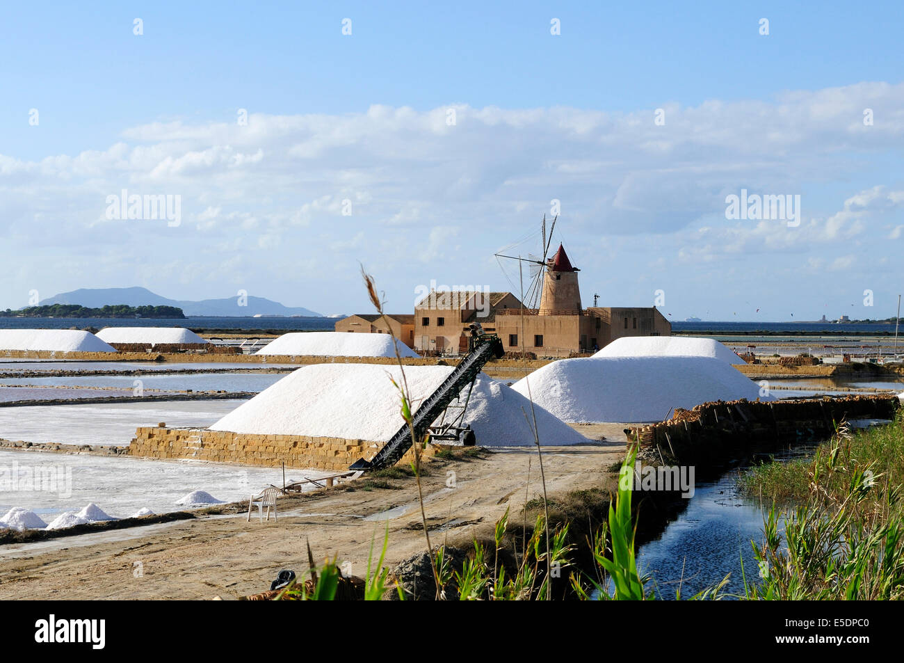 salt beds, Trapani, Sicily, Italy, Stock Photo