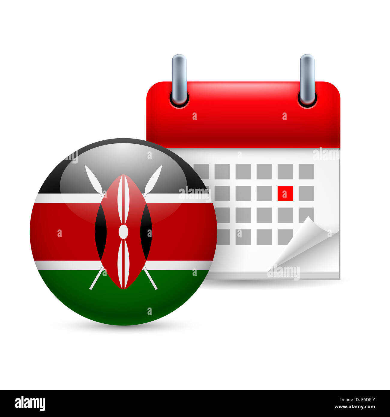 Calendar and round Kenyan flag icon. National holiday in Kenya Stock