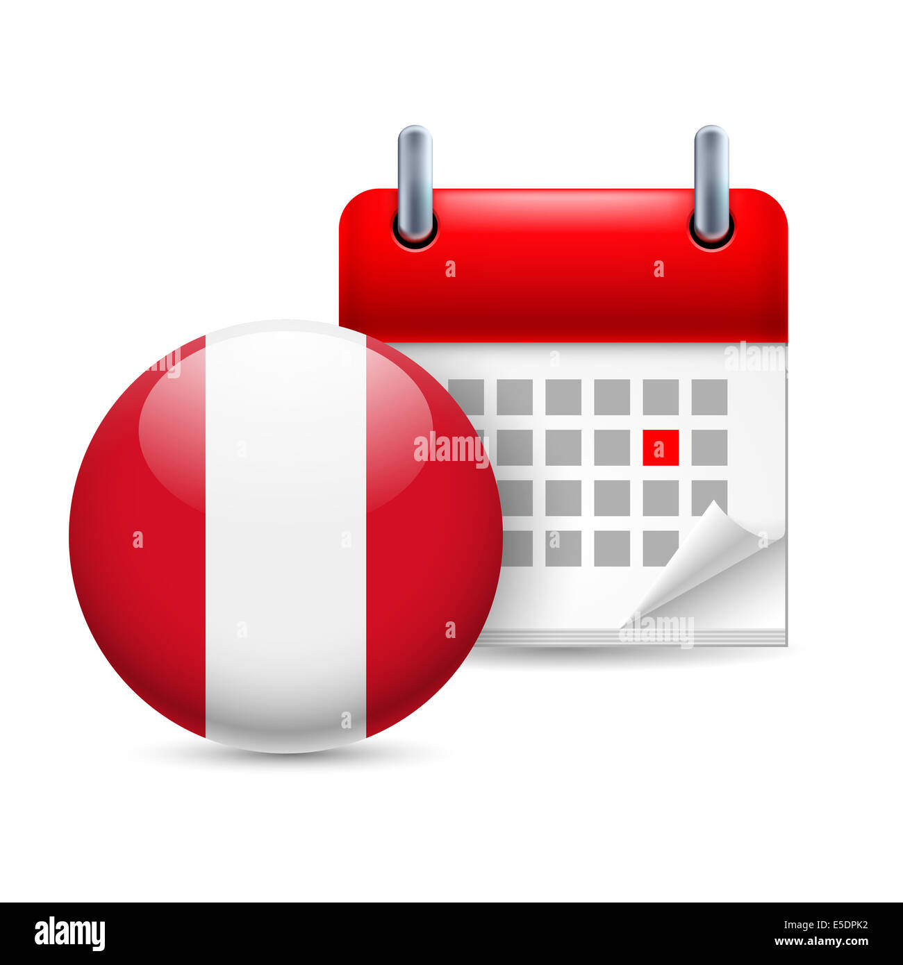 Calendar and round Peruvian flag icon. National holiday in Peru Stock