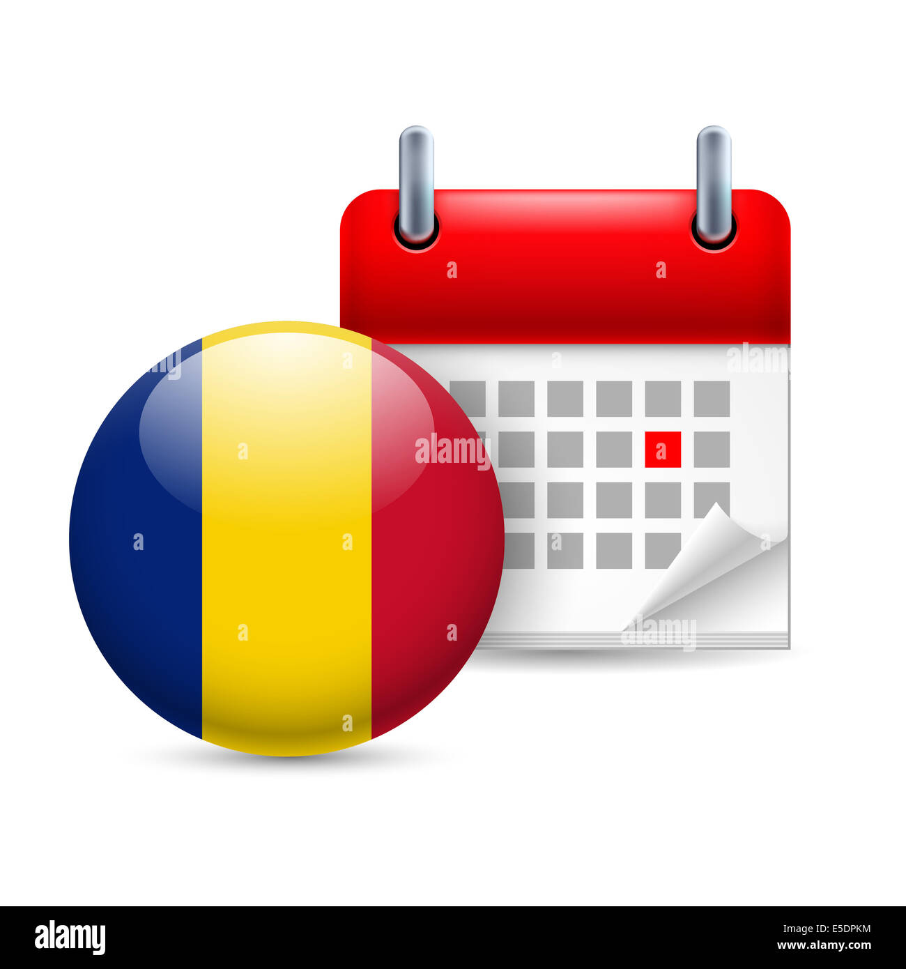 Calendar and round Romanian flag icon. National holiday in Romania
