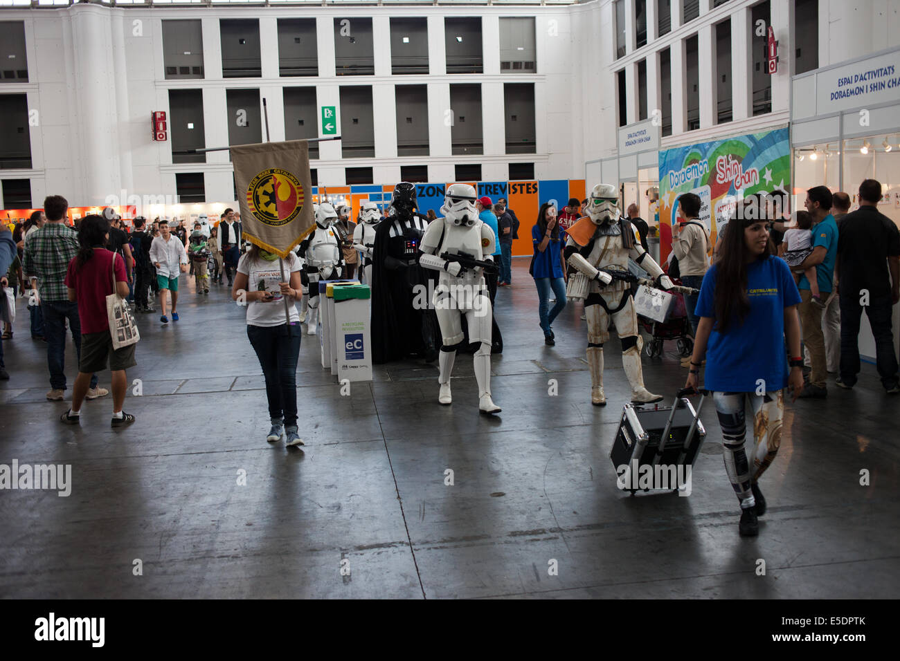 Darth Vader with Stormtroopers at Comic Fair on May 17 in Barcelona, Catalonia, Spain. Stock Photo