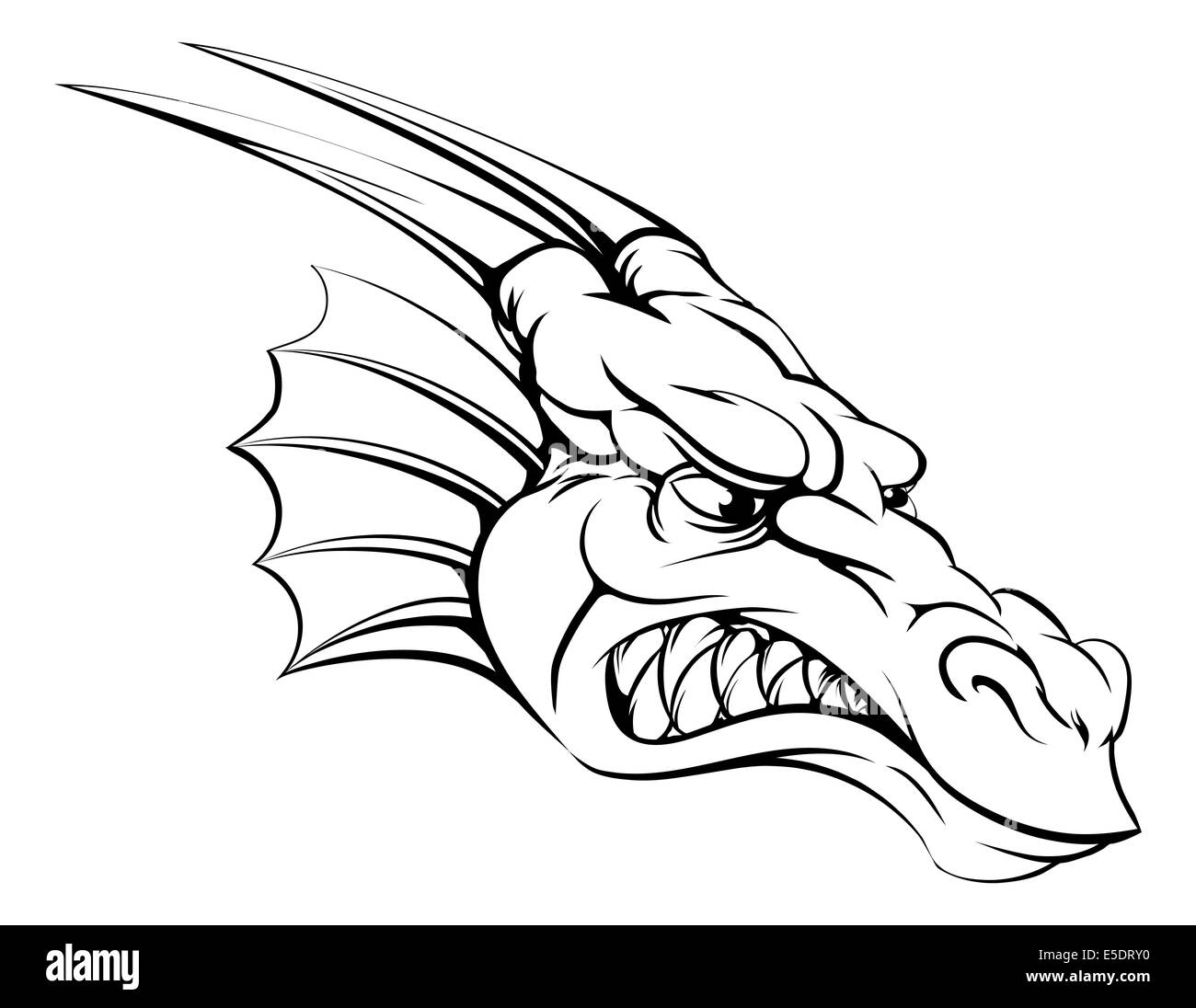 A drawing of a mean tough dragon mascot head Stock Photo
