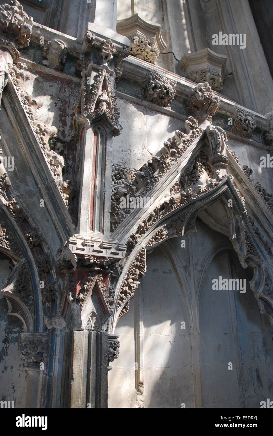 England. Ely Cathedral. Lady Chapel, Afternoon sun. Soft shadows. Stone carving. cream and grey colours. Stock Photo