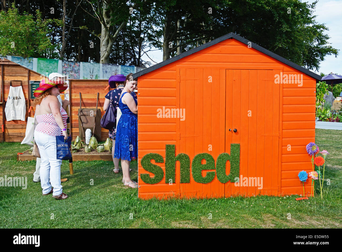Shed at horticultural show, with onlookers Stock Photo
