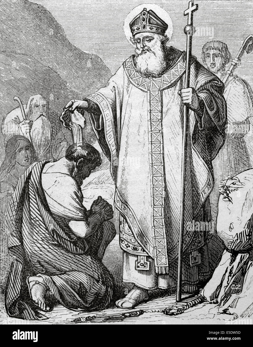 Saint Martial was the first bishop of Limoges in today's France. Died 1st or 3rd centuries. Engraving by Capuz. Stock Photo